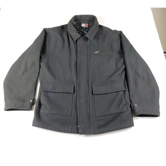 Tommy Hilfiger Jacket Mens XL Black Wool Blend Classiccore Slow Fashion Normcore